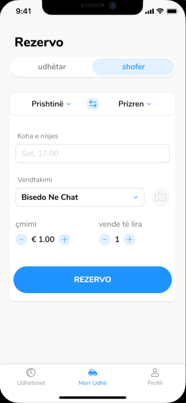 Publishing a ride: time, meeting point, price and free seats